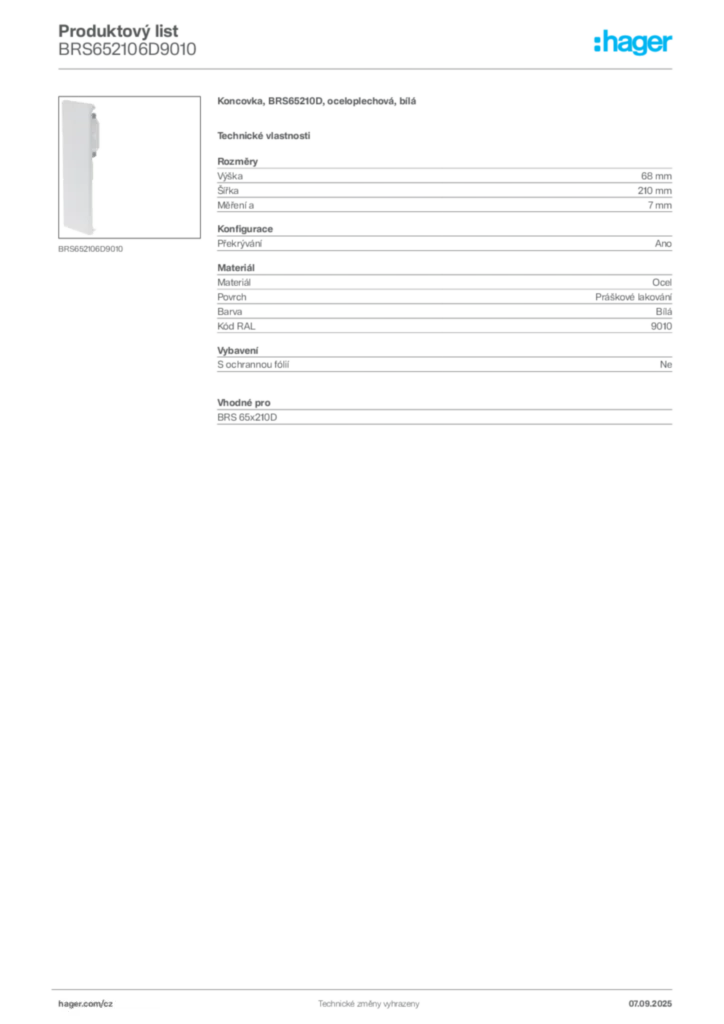 Obrázek Hager Produktový list BRS652106D9010 | Hager