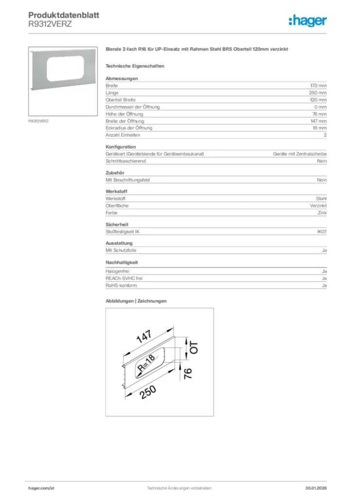 Bild Hager Produktdatenblatt R9312VERZ | Hager Deutschland