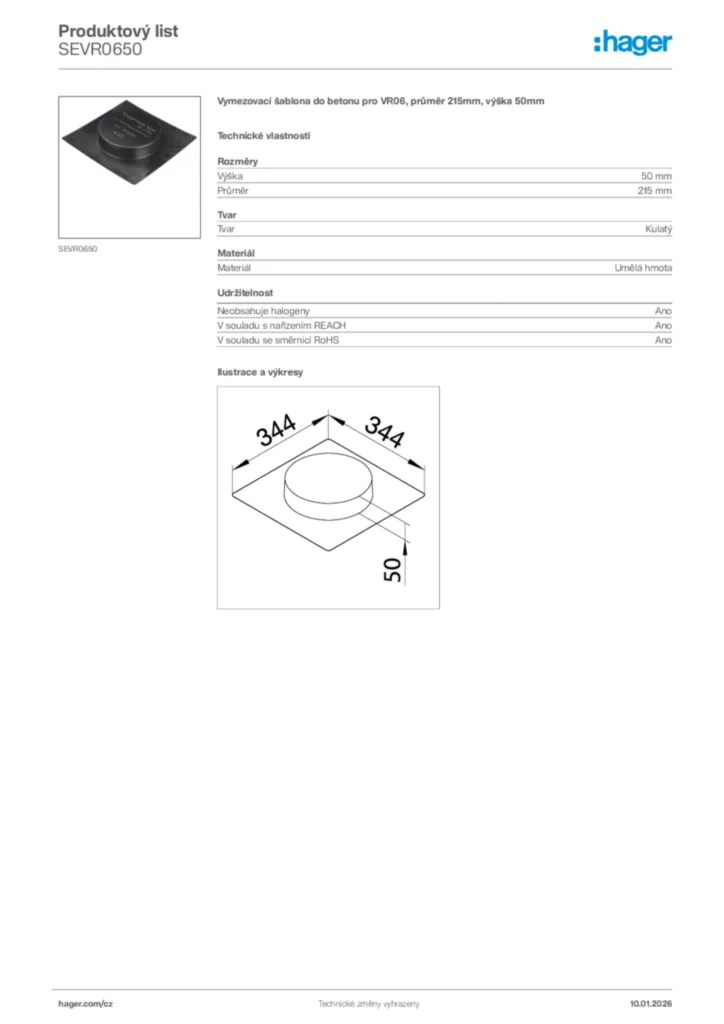 Obrázek Hager Product data sheet SEVR0650 | Hager