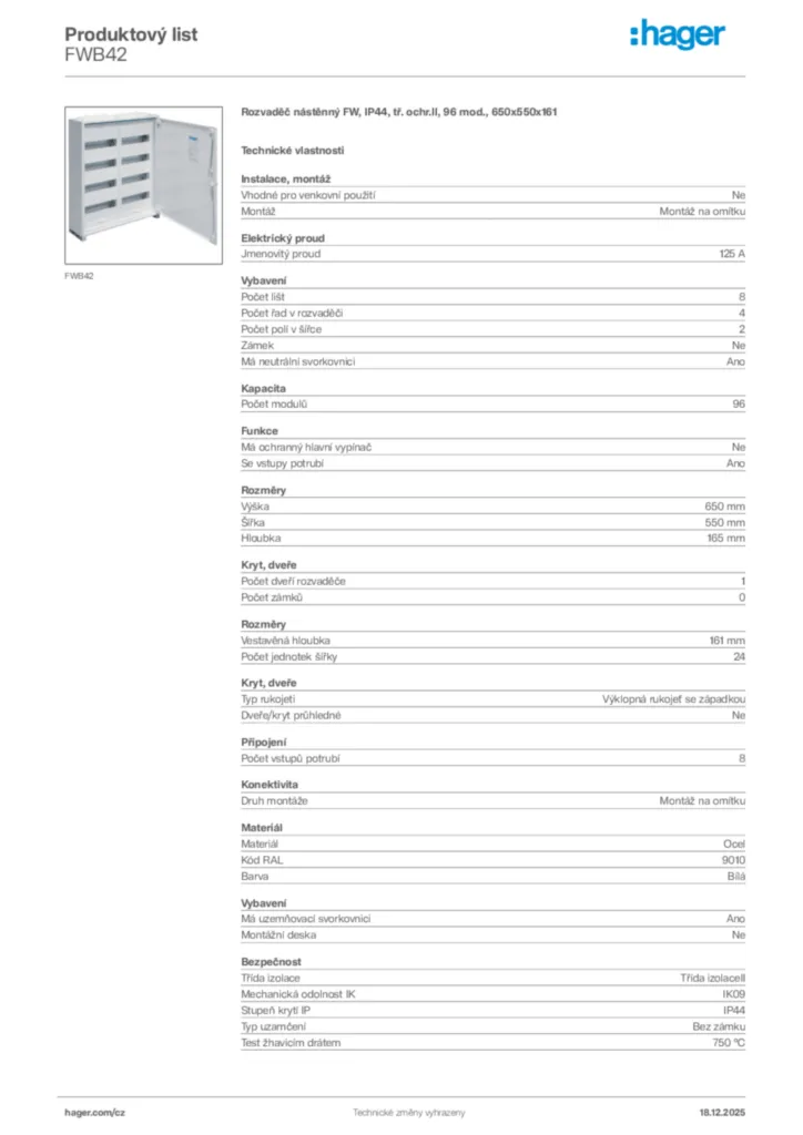 Obrázek Hager Produktový list FWB42 | Hager