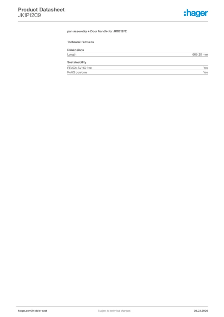 Image Hager Product data sheet JK1P12C9  | Hager