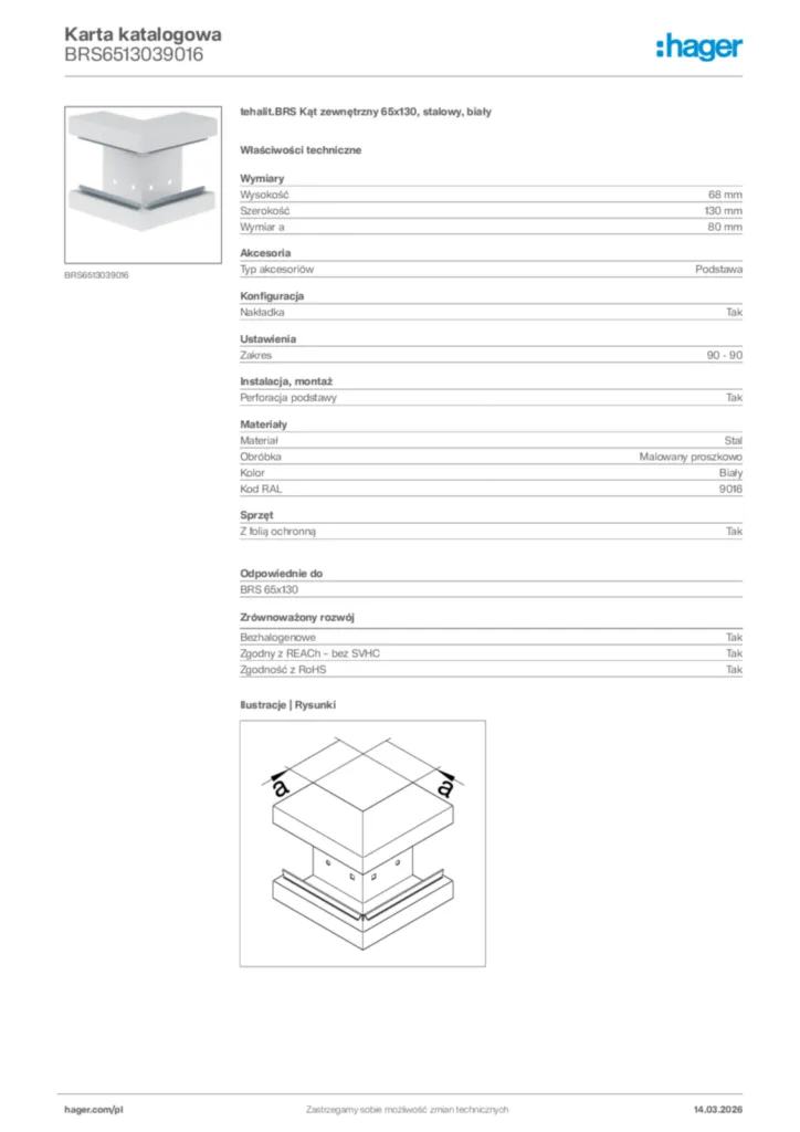 Zdjęcie Hager Karta katalogowa BRS6513039016 | Hager Polska