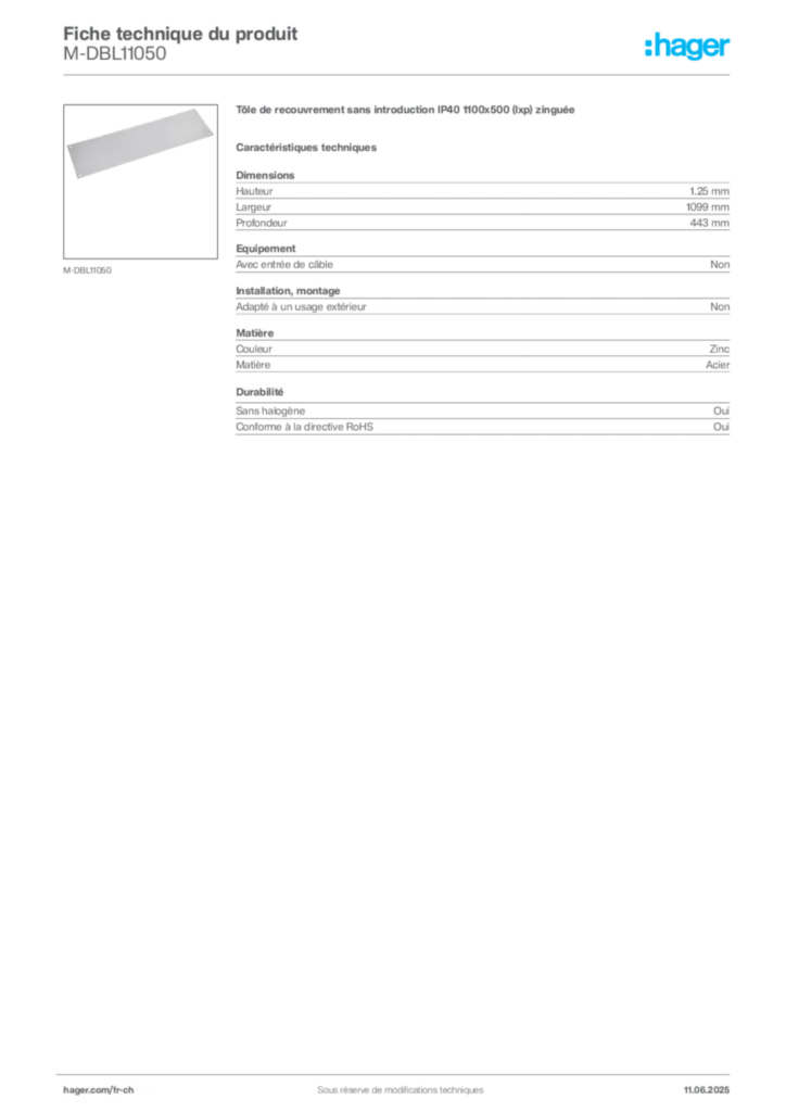 Image Hager Fiche technique du produit M-DBL11050 | Hager Suisse