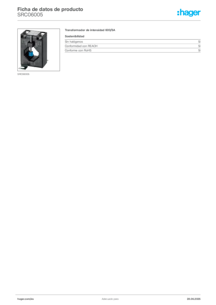 Imagen Hager Ficha de datos de producto SRC06005 | Hager España