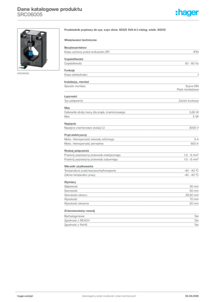 Zdjęcie Hager Karta katalogowa SRC06005 | Hager Polska