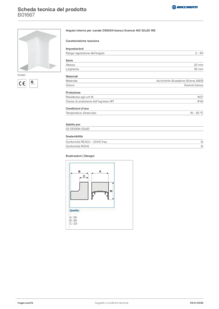 Immagine Bocchiotti Scheda tecnica del prodotto B01667 | Hager Italia