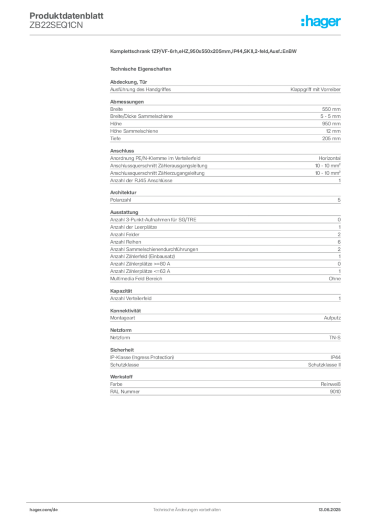 Bild Hager Produktdatenblatt ZB22SEQ1CN | Hager Deutschland