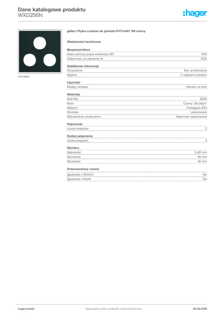 Zdjęcie Hager Karta katalogowa WXD256N | Hager Polska