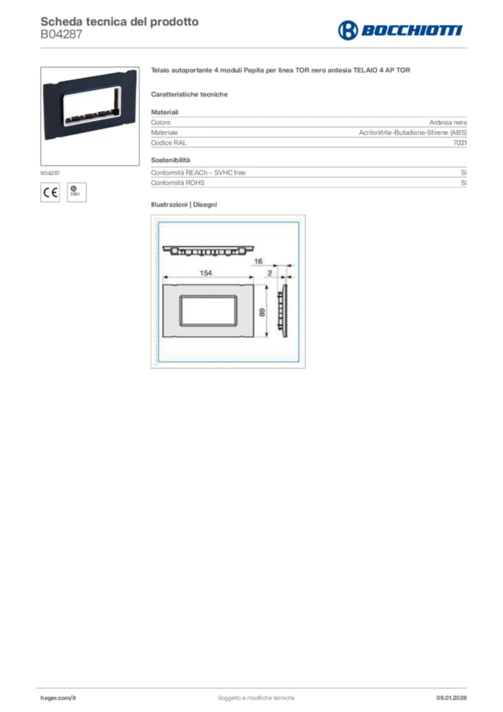 Immagine Bocchiotti Scheda tecnica del prodotto B04287 | Hager Italia