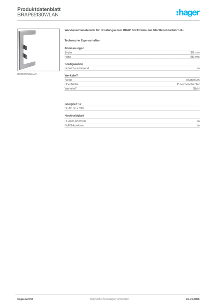 Bild Hager Produktdatenblatt BRAP65130WLAN | Hager Deutschland