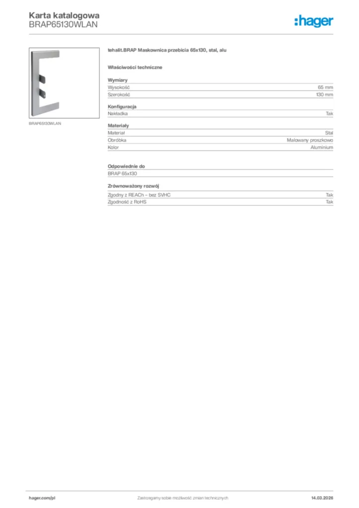 Zdjęcie Hager Karta katalogowa BRAP65130WLAN | Hager Polska