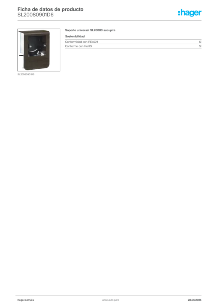 Imagen Hager Ficha de datos de producto SL20080901D6 | Hager España