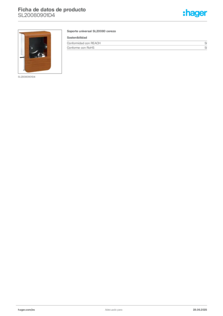 Imagen Hager Ficha de datos de producto SL20080901D4 | Hager España