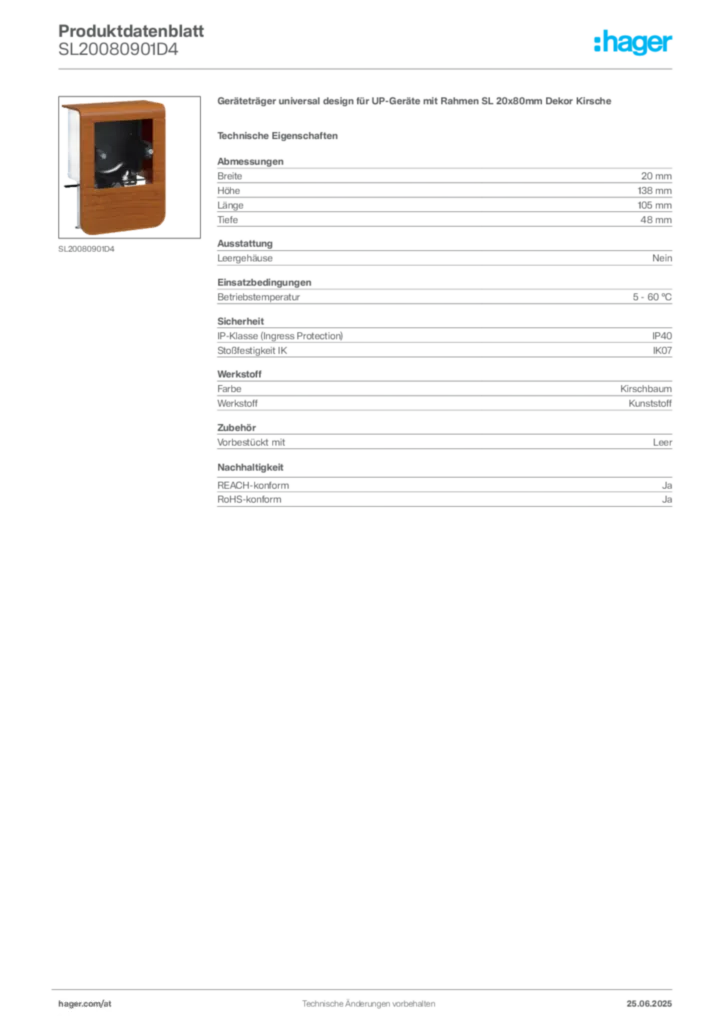 Bild Hager Produktdatenblatt SL20080901D4 | Hager Deutschland