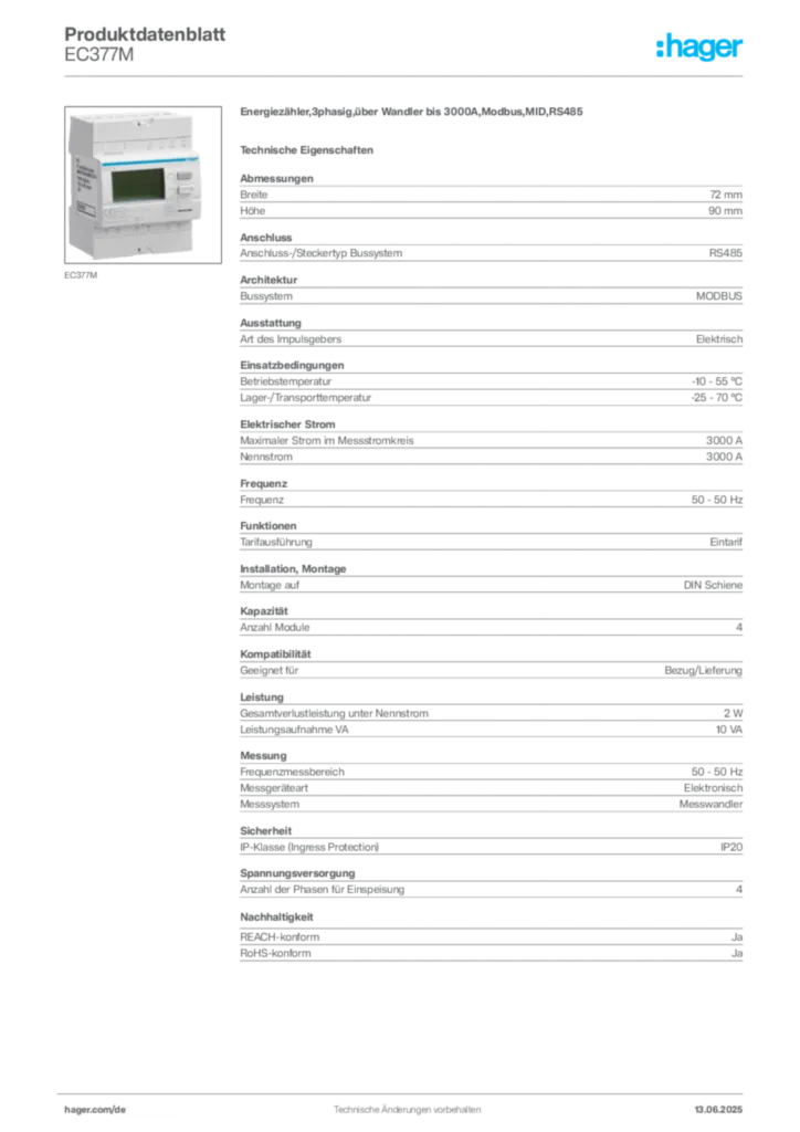Bild Hager Produktdatenblatt EC377M | Hager Deutschland