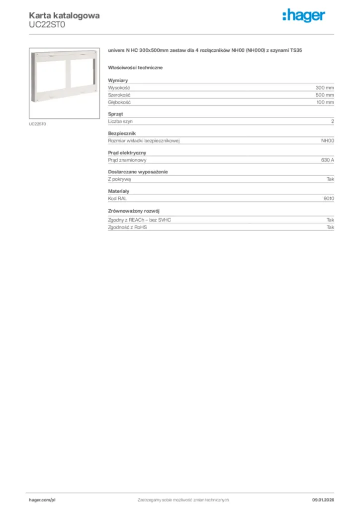 Zdjęcie Hager Karta katalogowa UC22ST0 | Hager Polska