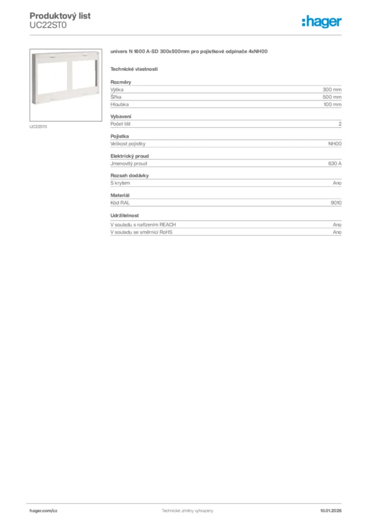 Obrázek Hager Product data sheet UC22ST0 | Hager