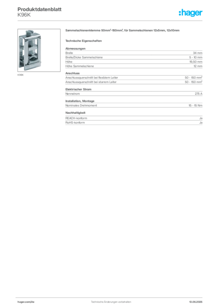Hager Produktdatenblatt K96K