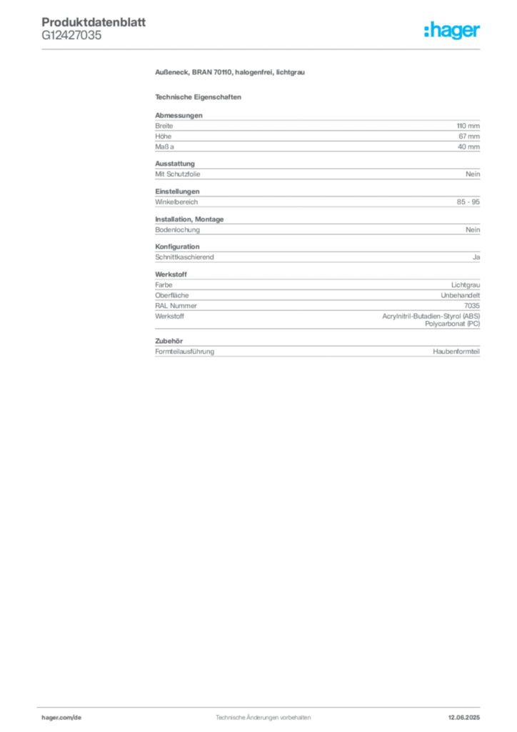 Bild Hager Produktdatenblatt G12427035 | Hager Deutschland