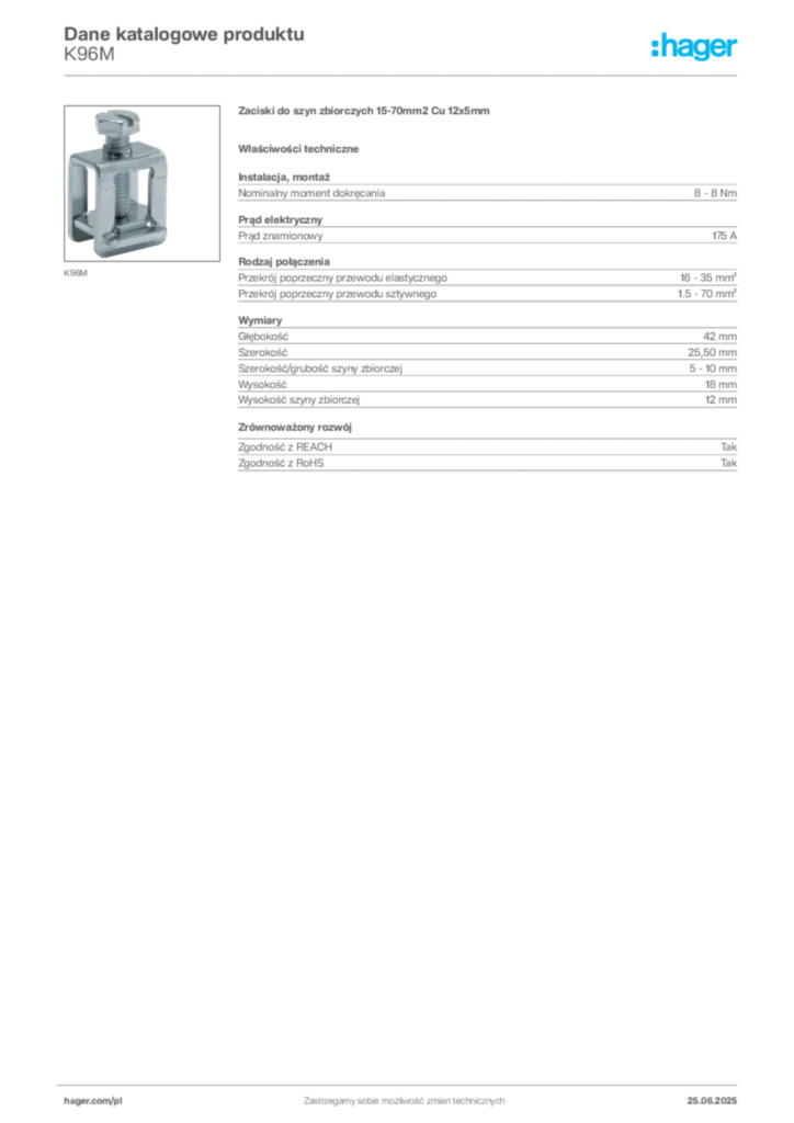 Zdjęcie Hager Karta katalogowa K96M | Hager Polska