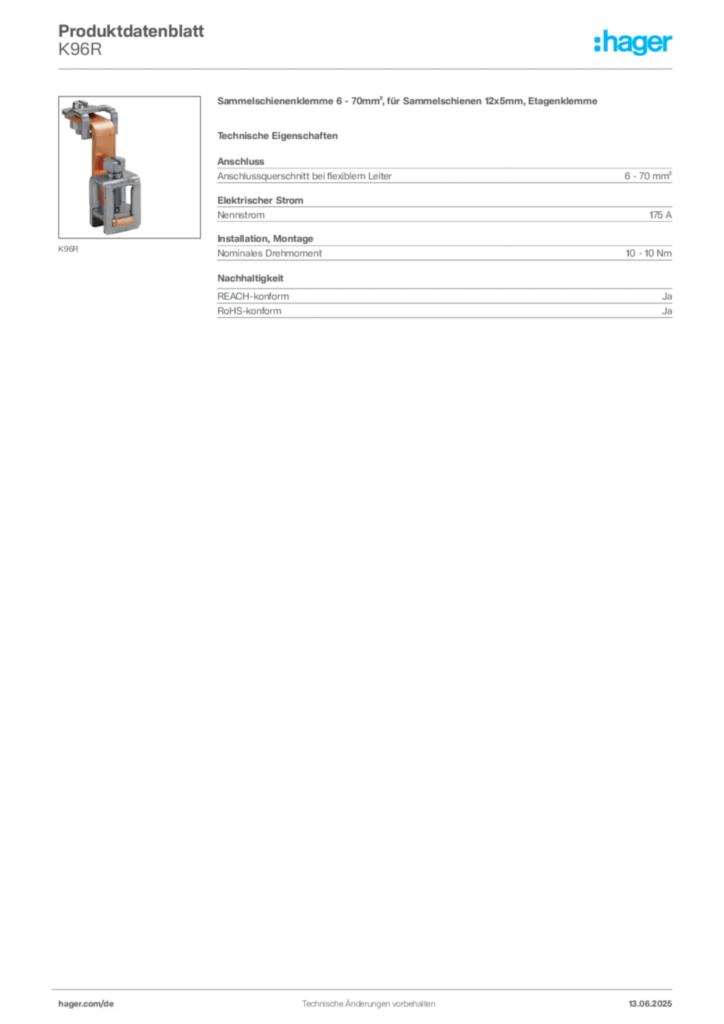 Hager Produktdatenblatt K96R