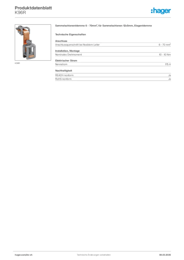 Bild Hager Produktdatenblatt K96R | Hager Schweiz