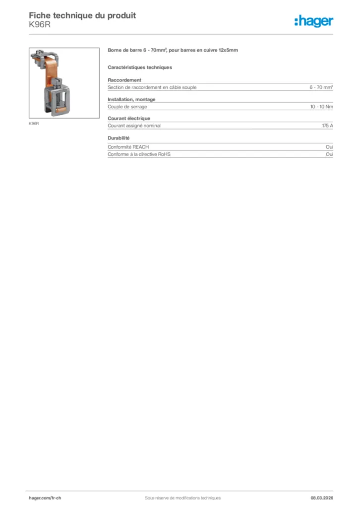 Image Hager Fiche technique du produit K96R | Hager Suisse