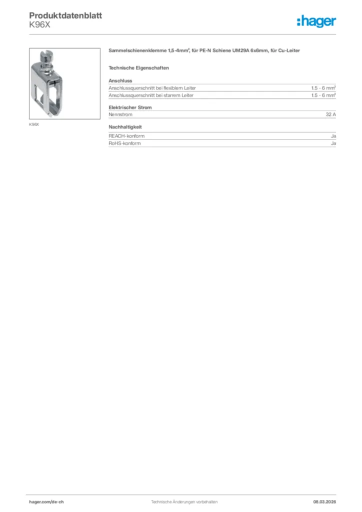 Bild Hager Produktdatenblatt K96X | Hager Schweiz