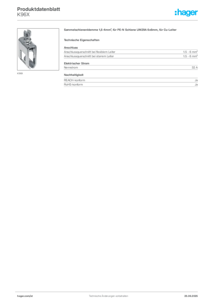 Bild Hager Produktdatenblatt K96X | Hager Deutschland