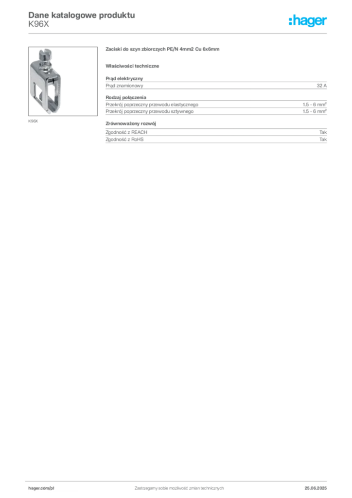Zdjęcie Hager Karta katalogowa K96X | Hager Polska