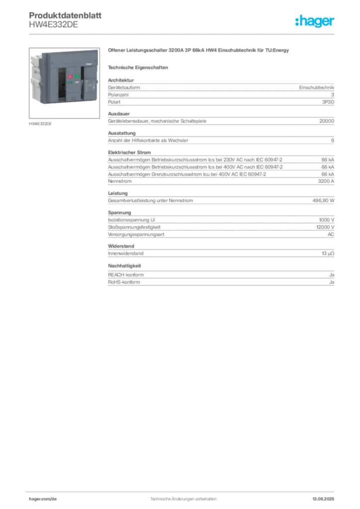 Bild Hager Produktdatenblatt HW4E332DE | Hager Deutschland