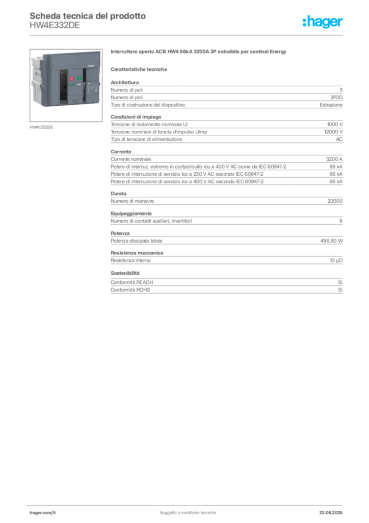 Immagine Hager Scheda tecnica del prodotto HW4E332DE | Hager Italia