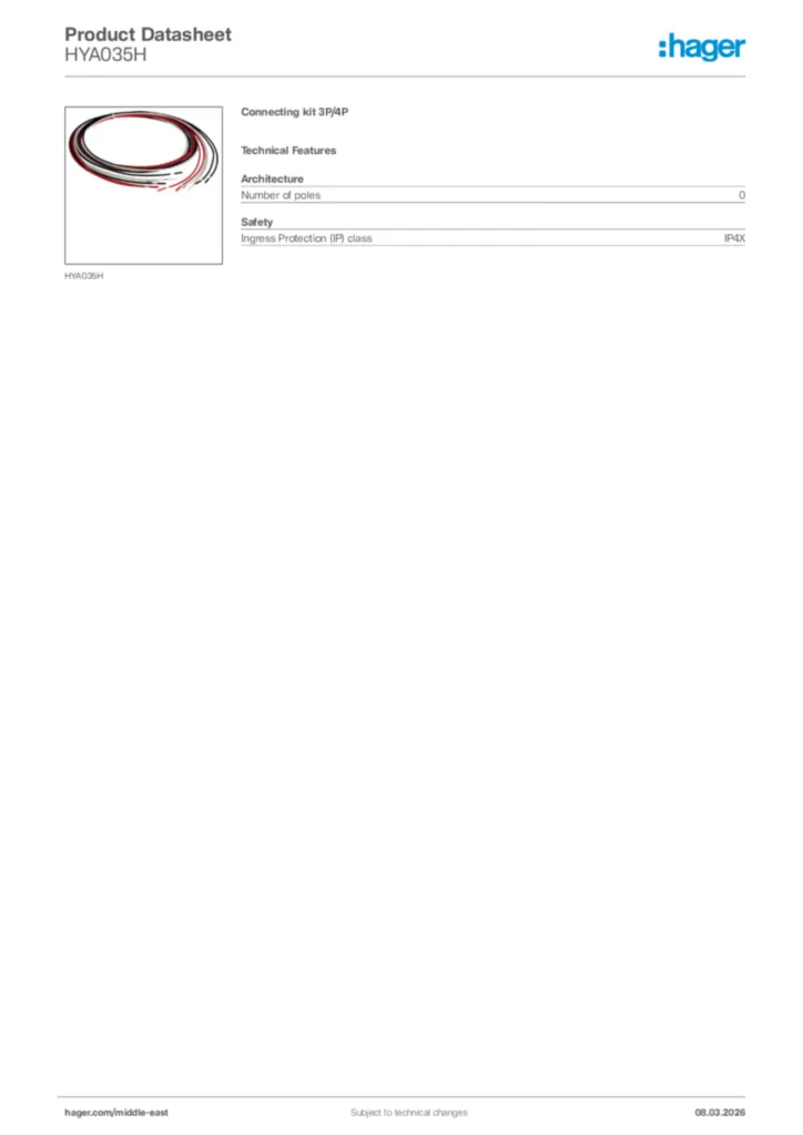Image Hager Product data sheet HYA035H  | Hager