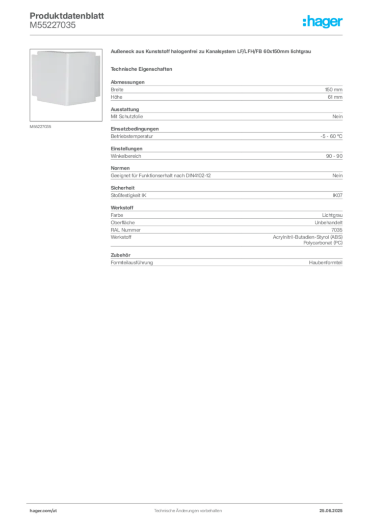 Bild Hager Produktdatenblatt M55227035 | Hager Deutschland