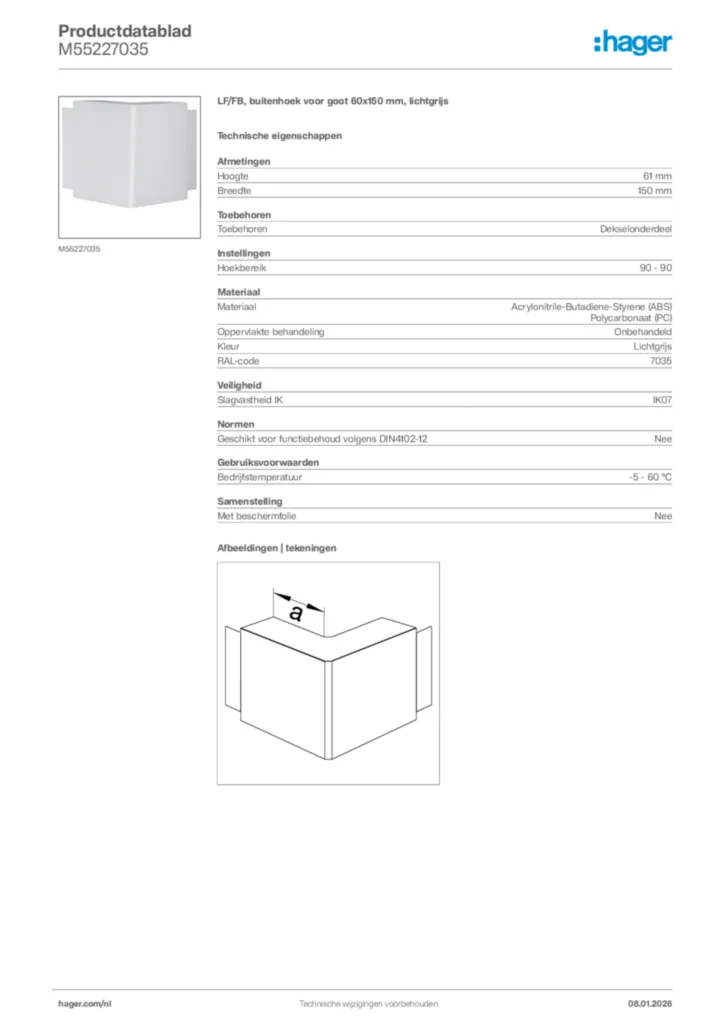 Afbeelding Hager Productdatablad M55227035 | Hager Nederland