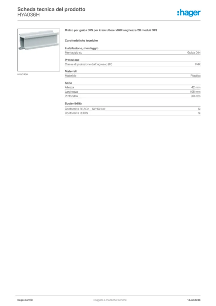 Immagine Hager Scheda tecnica del prodotto HYA036H | Hager Italia