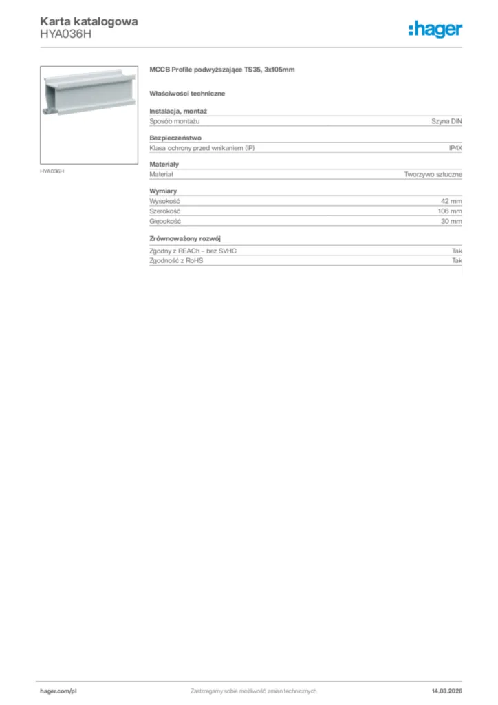 Zdjęcie Hager Karta katalogowa HYA036H | Hager Polska