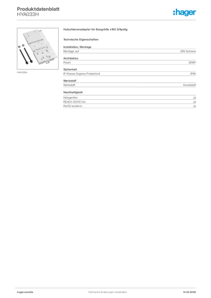 Bild Hager Produktdatenblatt HYA033H | Hager Deutschland