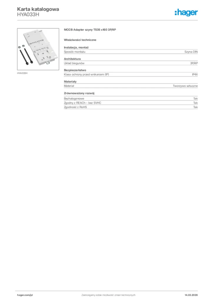 Zdjęcie Hager Karta katalogowa HYA033H | Hager Polska