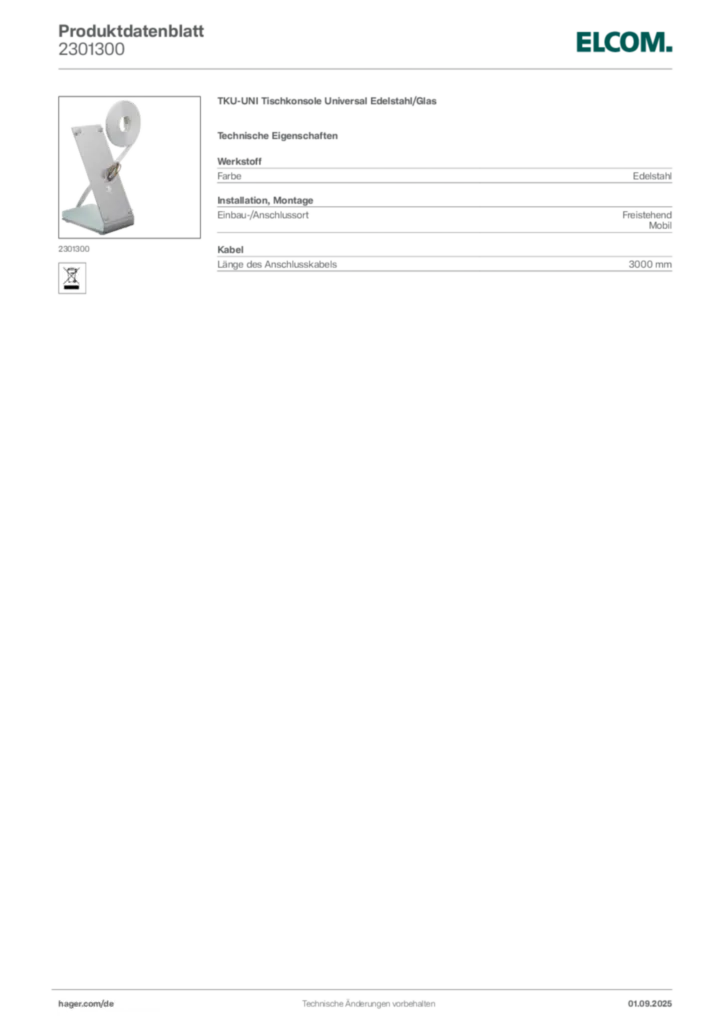 Bild Elcom Produktdatenblatt 2301300 | Hager Deutschland