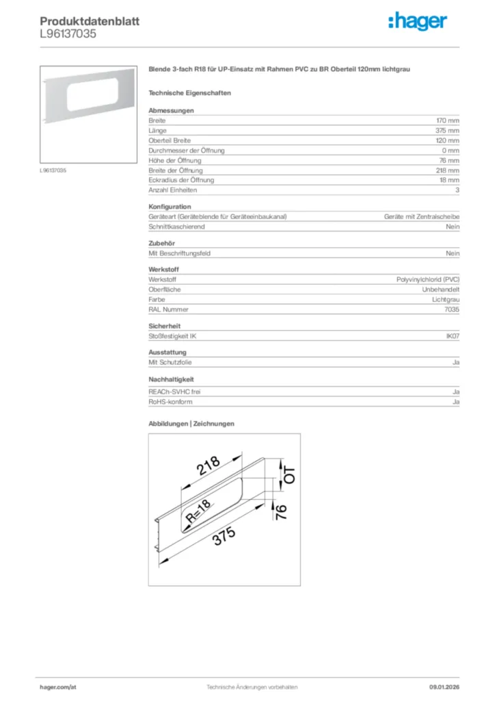 Bild Hager Produktdatenblatt L96137035 | Hager Deutschland