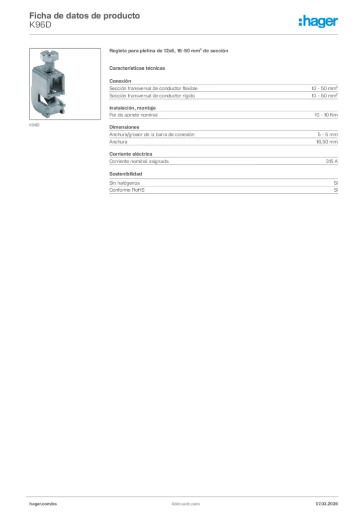 Imagen Hager Ficha de datos de producto K96D | Hager España