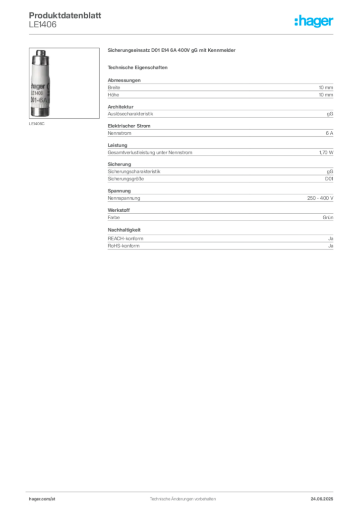 Bild Hager Produktdatenblatt LE1406 | Hager Deutschland