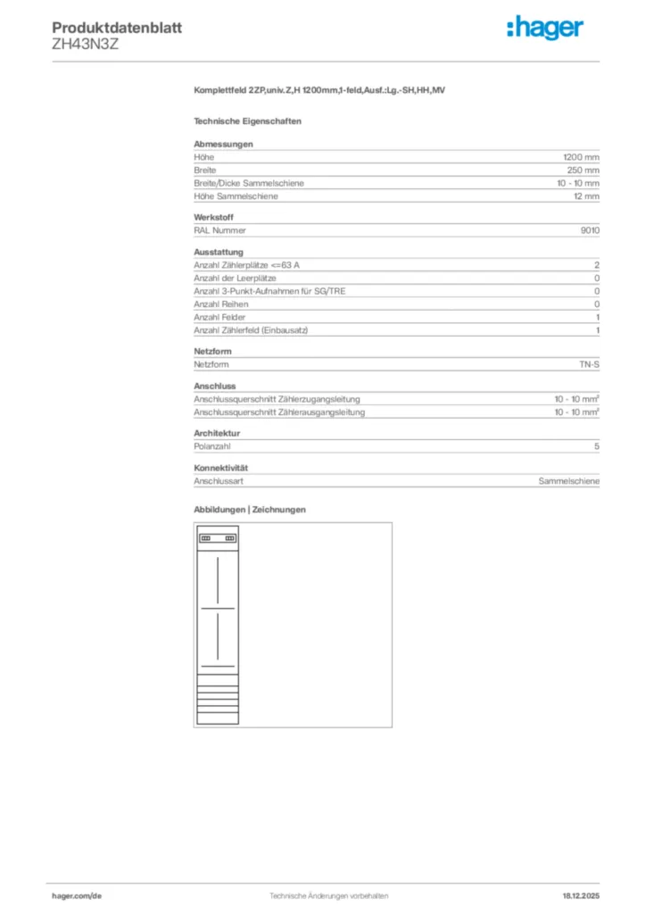 Bild Hager Produktdatenblatt ZH43N3Z | Hager Deutschland