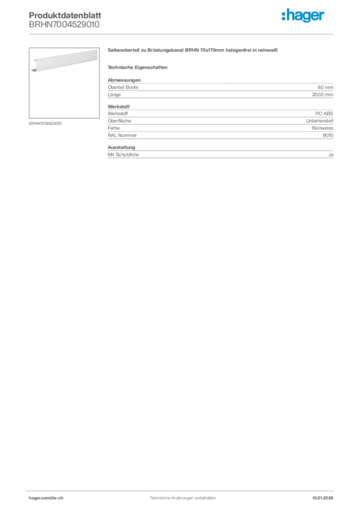 Bild Hager Produktdatenblatt BRHN7004529010 | Hager Schweiz