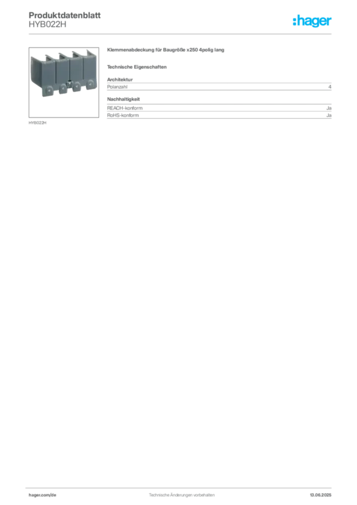 Bild Hager Produktdatenblatt HYB022H | Hager Deutschland