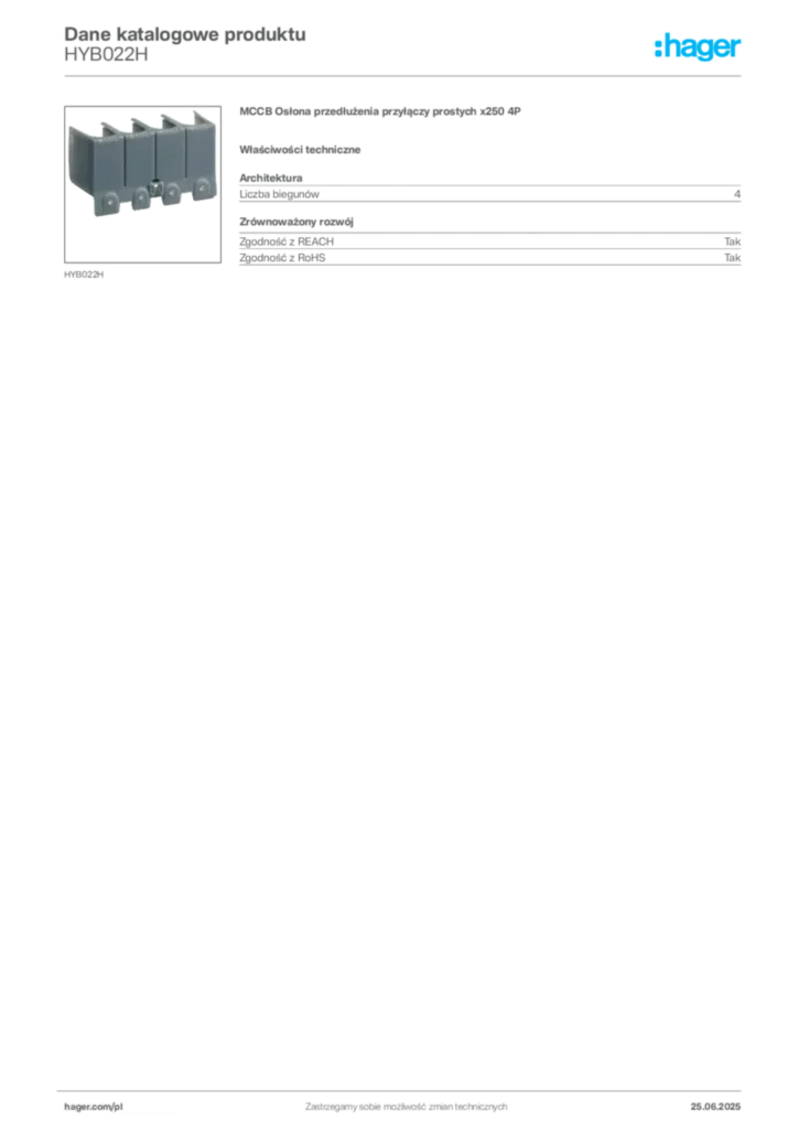 Zdjęcie Hager Karta katalogowa HYB022H | Hager Polska