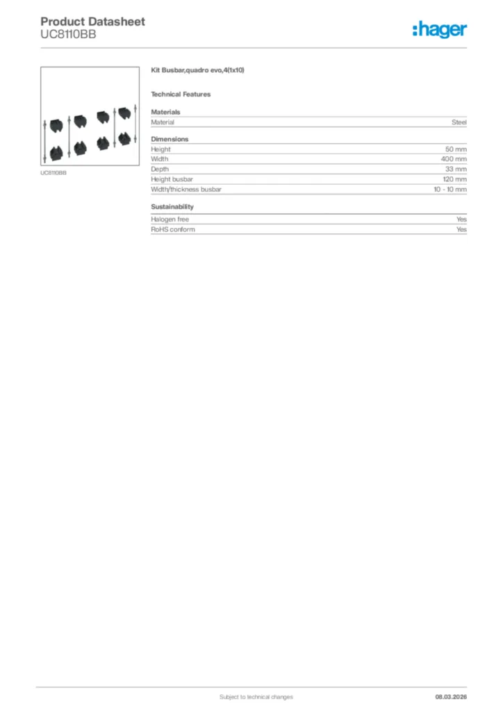 Image Hager Product data sheet UC8110BB  | Hager Africa