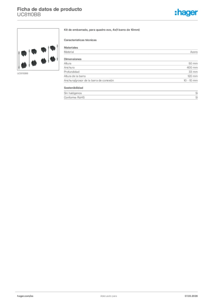 Imagen Hager Ficha de datos de producto UC8110BB | Hager España