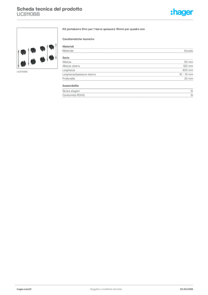 Immagine Hager Scheda tecnica del prodotto UC8110BB | Hager Italia